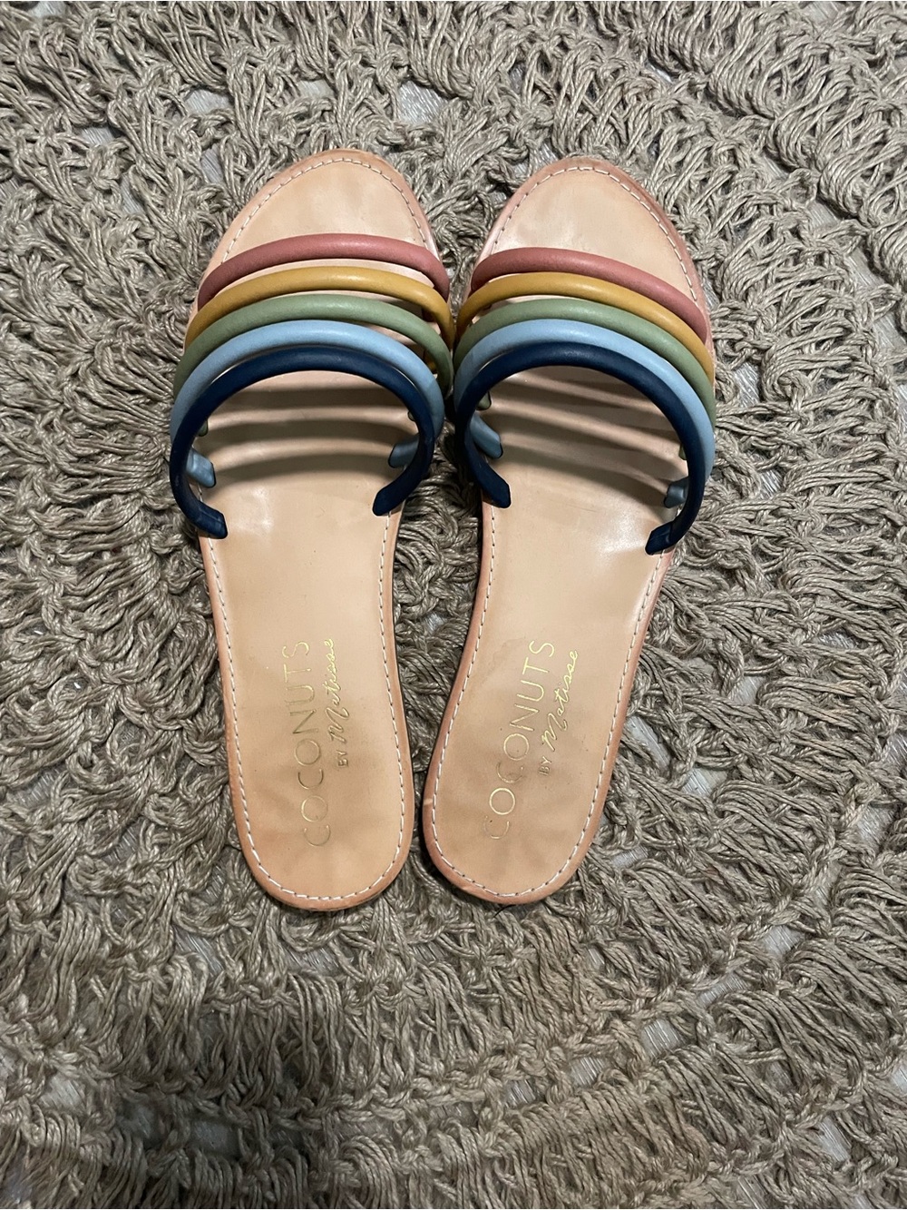 Coconuts by Matisse Multicolor Rainbow Strap Slide Sandals
